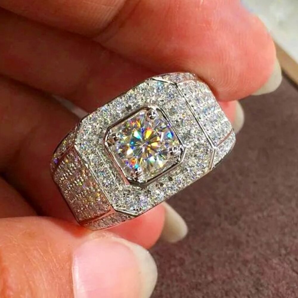 Nice 2.50 Ctw. Men's Pave Diamond Ring 18K. White Gold Pltd.